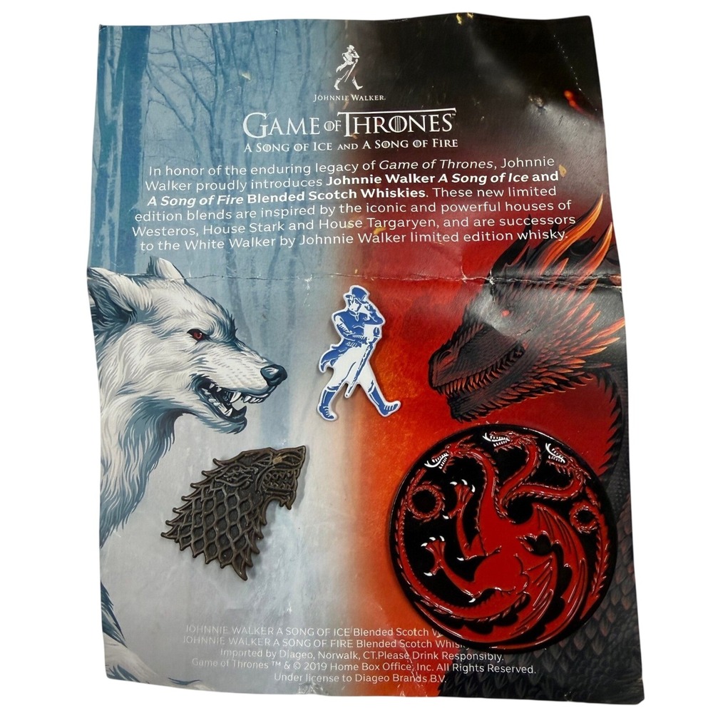 Johnnie Walker Game of Thrones Pin Set House Stark Targaryen Striding Man 3pc